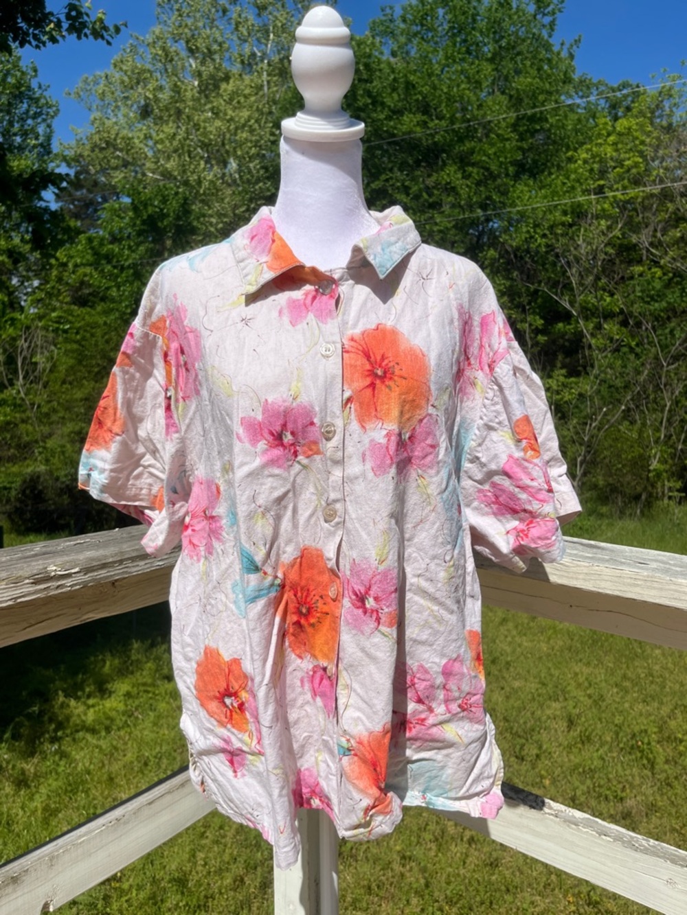 Vintage Linen Southern Expressions Floral Button Up Blouse Cotton